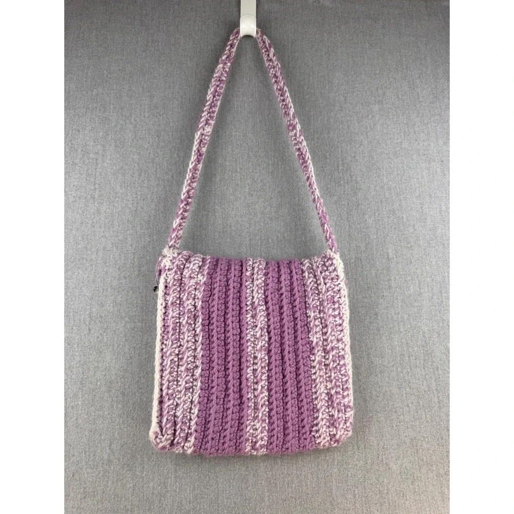Handmade Crochet Crossbody Bag Purple White Daisy Ladybug Cottagecore Boho - Picture 8 of 15